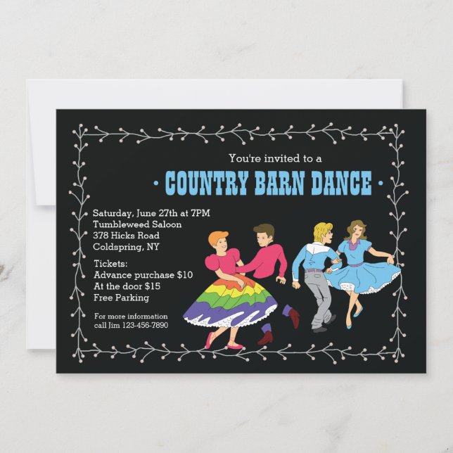 Convite para Parceiros de Dança Quadrada (Frente)