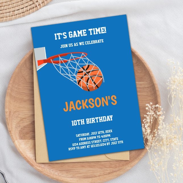Convite para Partido Esportivo de Slam Dunk Editáv (Blue Orange Basketball Birthday Invitations)