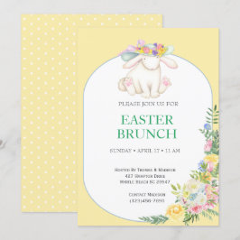 Convite para Páscoa Amarelo Floral Elegante Brunch