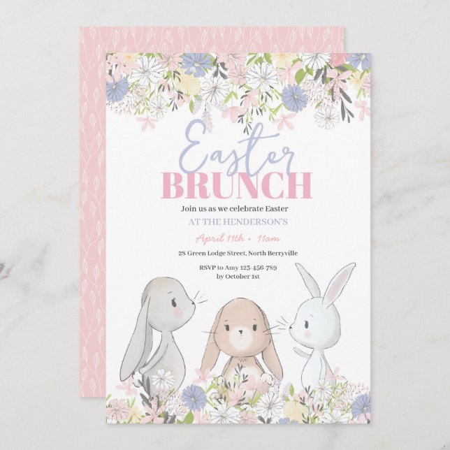 Convite para Páscoa Brunch Bunny (Frente/Verso)