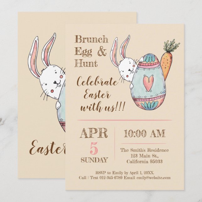 Convite para Páscoa de água em Brunch e Caça-Ovos. (Frente/Verso)
