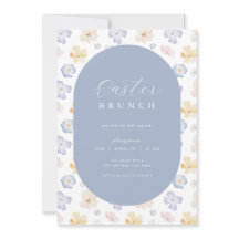 Convite para Páscoa de Flor Azul Amarelo Brunch