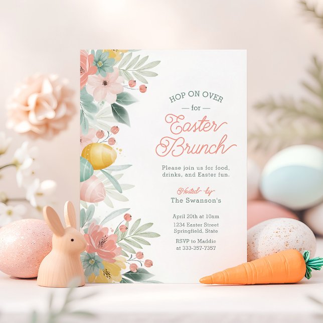Convite para Páscoa Floral Elegante Watercolor Bru (Elegant Watercolor Floral Easter Brunch Invitation)