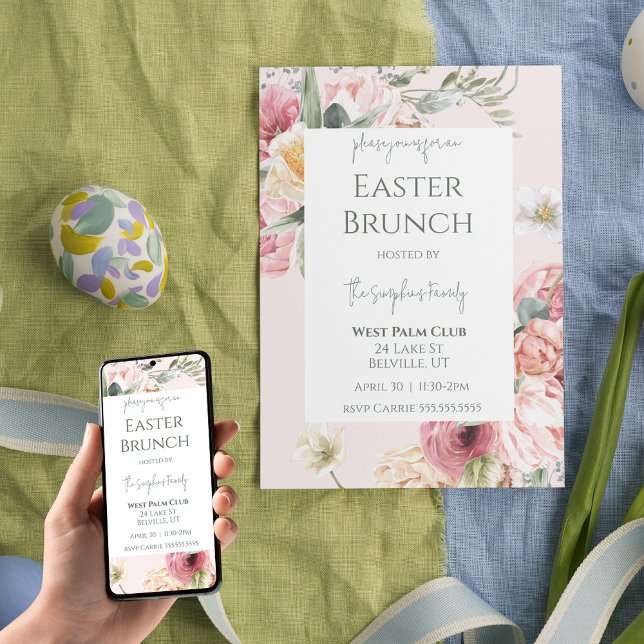 Convite para Páscoa Floral Elegante Watercolor Bru (Elegant Watercolor Floral Easter Brunch Invitation
)