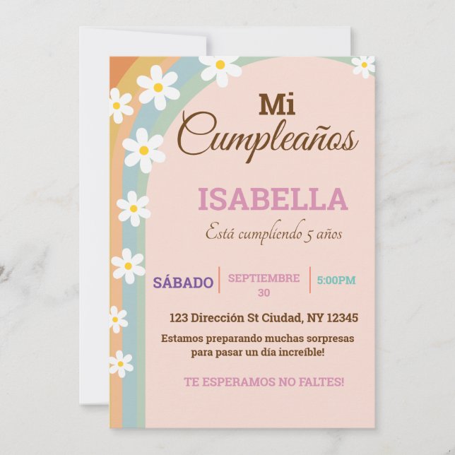 Convite para Pastel Birthday Deisy Flower (Frente)
