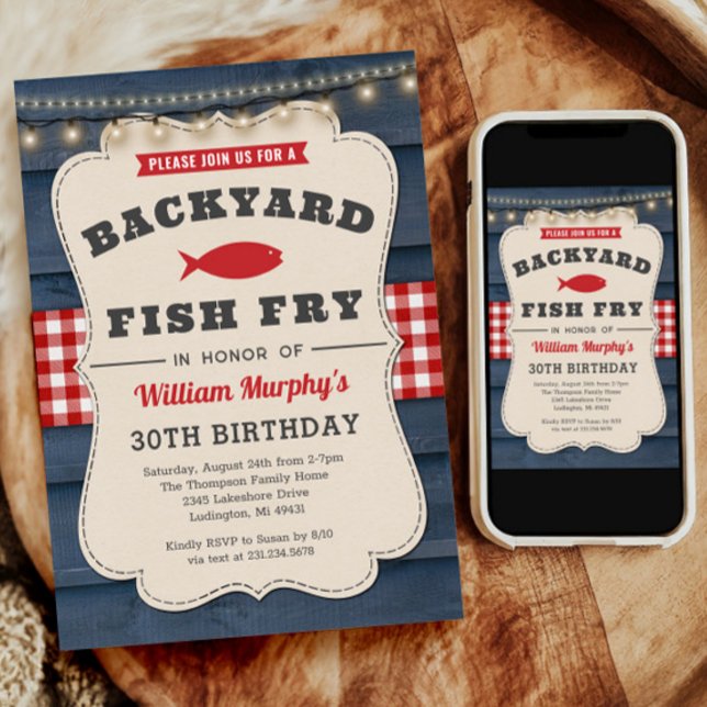 Convite para peixes de quintal (Backyard Fish Fry 30th Birthday Invitation)