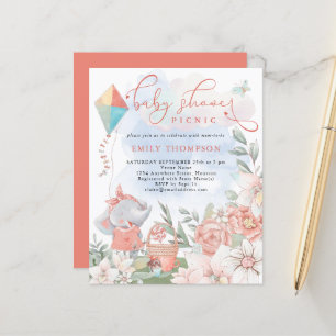 Convite para picnic de Chá de fraldas Florals de E