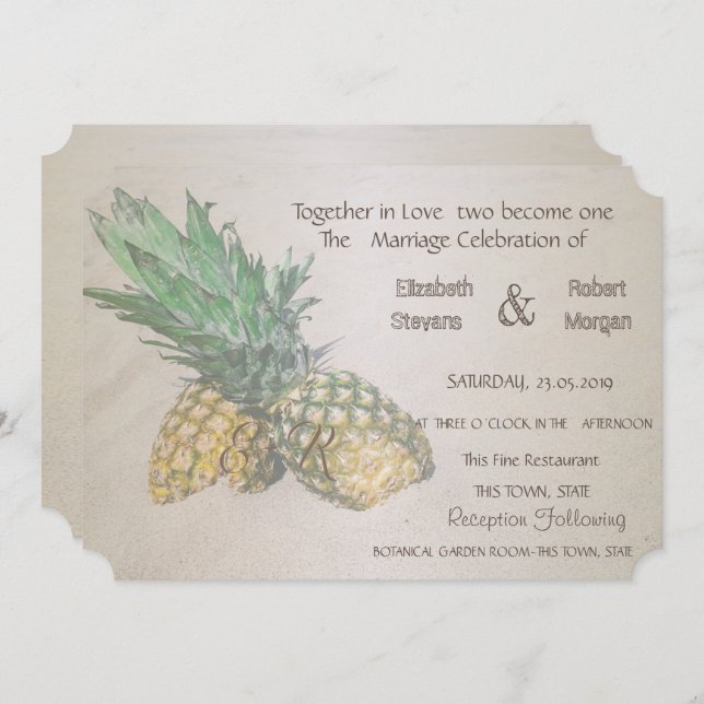 Convite para Pineapple de Casamento de Praia (Frente/Verso)