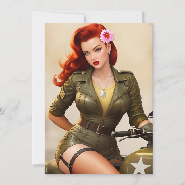 Convite para Pinup de motocicleta do Exército de V (Frente)
