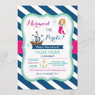 Convite para Pirata ou Sereia qualquer Festa de an