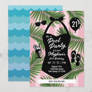 Convite para Piscina de maiô retrô (cor-de-rosa)
