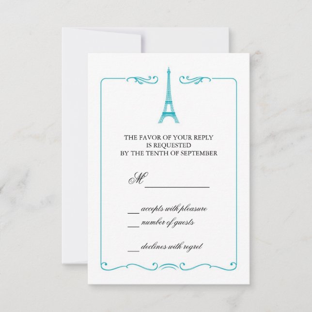 Convite para placa RSVP Elegante de torre Eiffel (Frente)