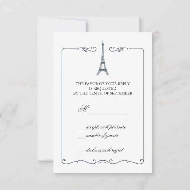 Convite para placa RSVP Elegante de torre Eiffel (Frente)