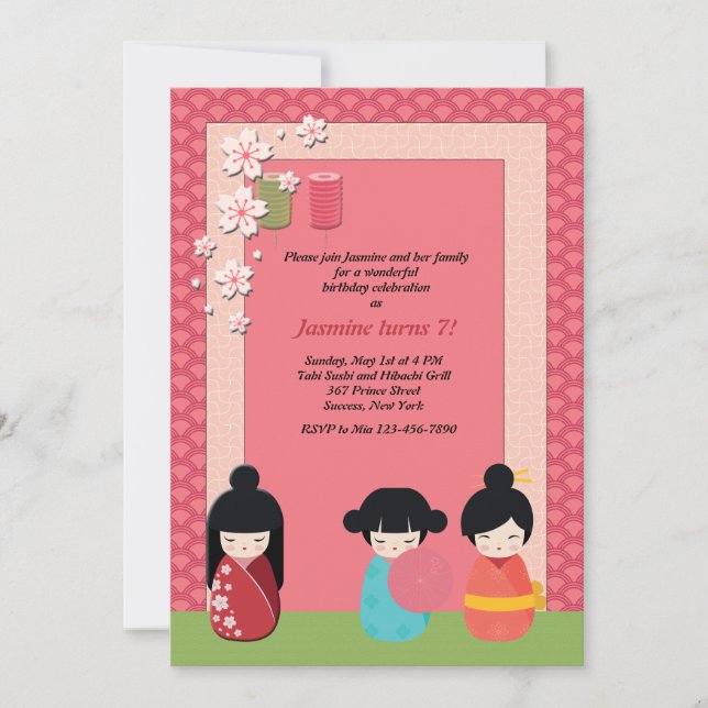 Convite para Playmates Kokeshi (Frente)