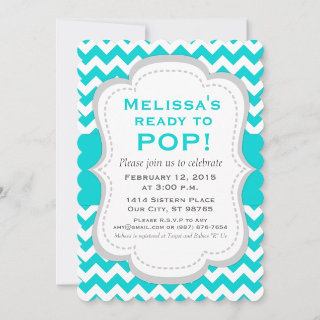 Convite para Pop Chá de fraldas, Chevron Teal (Frente)