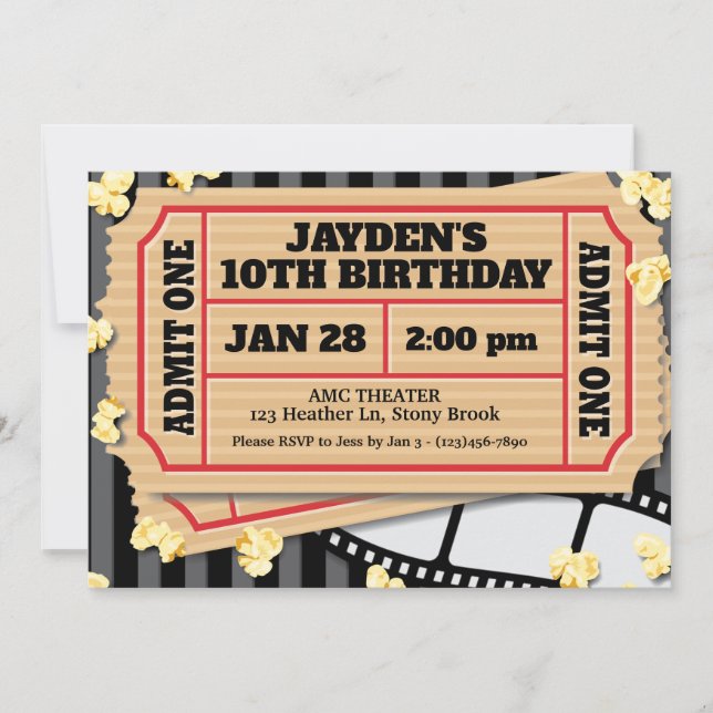 Convite para Popcorn de Filme (Frente)