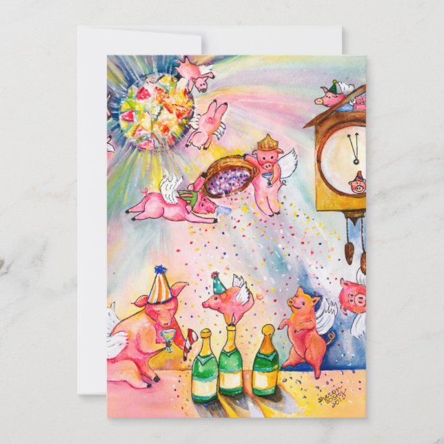 Convite para Porcos Voadores de Ano Novo (Frente)