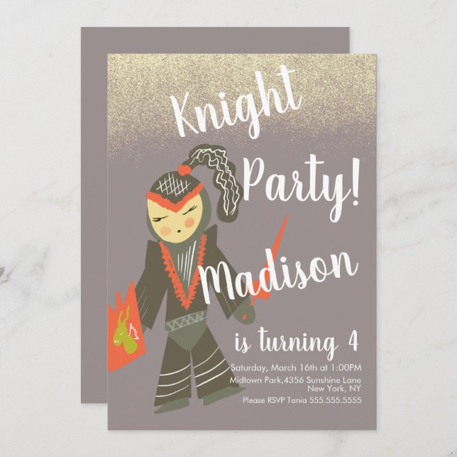 Convite para Portas da Festa Knight Bonita (Frente/Verso)