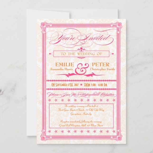 Convite para Poster de Damasco Rosa & Laranja & Co (Frente)