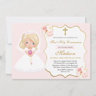 Convite para Primeira Comunhão da Menina Rosa Suav