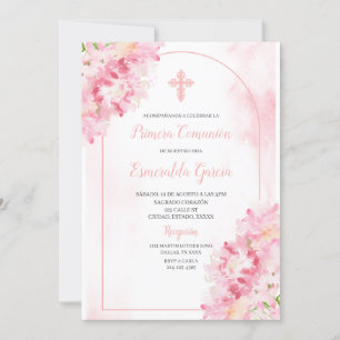 Convite para primeira comunidade floral cor-de-ros