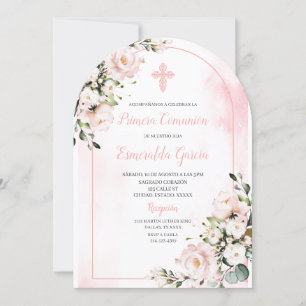 Convite para primeira comunidade floral cor-de-ros