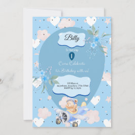 Convite para primeiro aniversario Azul Bebê