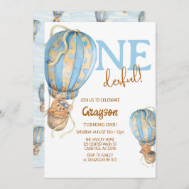 Convite para primeiro aniversario Blue Boho Balão