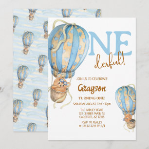 Convite para primeiro aniversario Blue Boho Balão