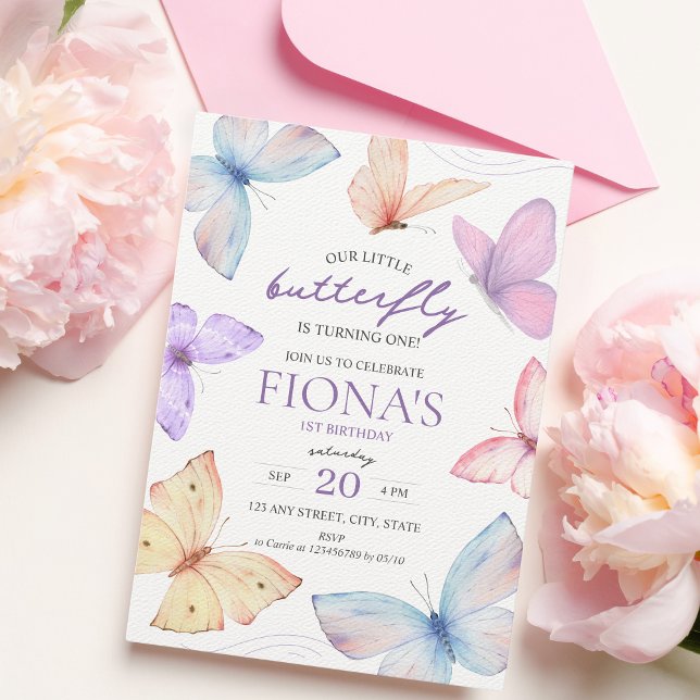 Convite para primeiro aniversario da Menina de Bor (Our little butterfly is turning one! Butterfly 1st birthday invitation)