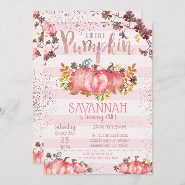 Convite Para primeiro aniversario De Abóbora - Que (Frente/Verso)