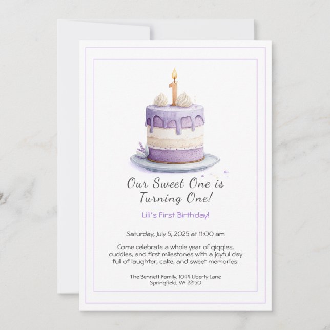 Convite para primeiro aniversario de Aquarela com  (Frente)