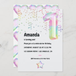 Convite para primeiro aniversario de Balão Iridesc