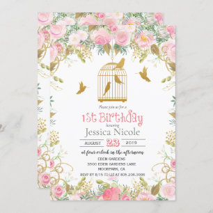 Convite para primeiro aniversario de Birdcage Flor