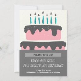 Convite para primeiro aniversario de Bolo Rosa e P