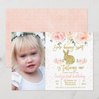 Convite para primeiro aniversario de coelho floral