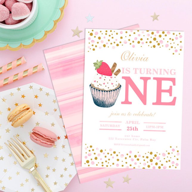 Convite para primeiro aniversario de Cupcake de mo (Criador carregado)