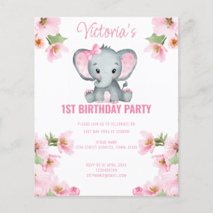 Convite para primeiro aniversario de Elefante Flor