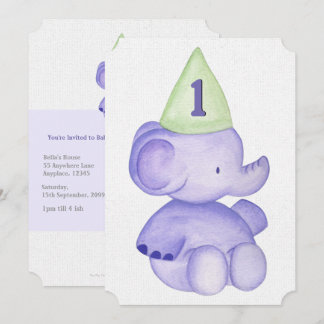 Convite para primeiro aniversario de Elefante Purp