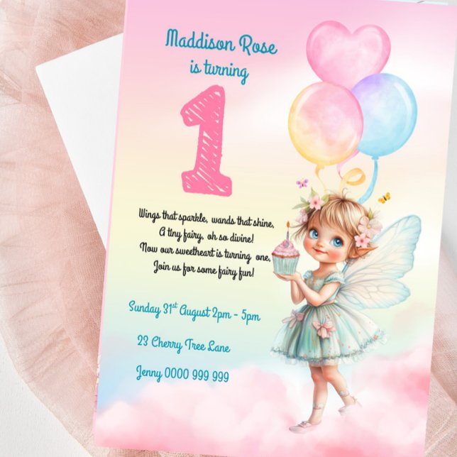 Convite para primeiro aniversario de fada de Paste (Fairy First Birthday Girl Invitation)