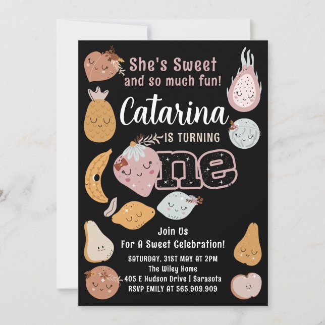 Convite para primeiro aniversario de fruta, Fruta  (Frente)