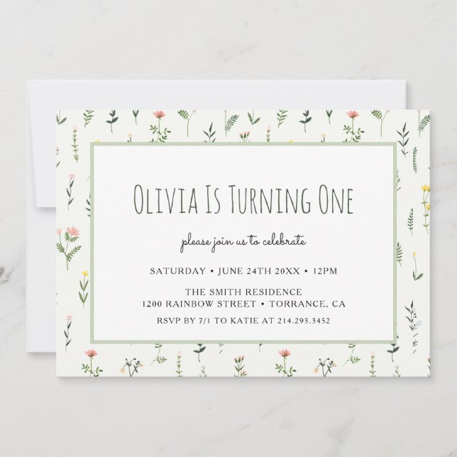 Convite para primeiro aniversario de Garden Girl (Frente)