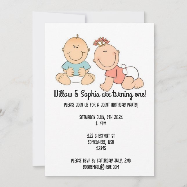 Convite para Primeiro Aniversário de Gêmeos Person (Frente)