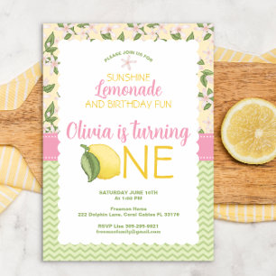 Convite para primeiro aniversario de limonada rosa