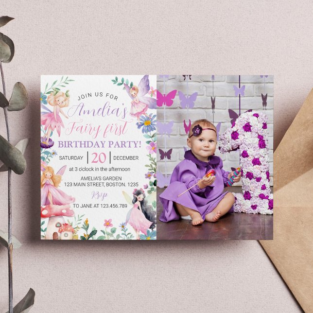 Convite para primeiro aniversario de moça de fada  (Criador carregado)