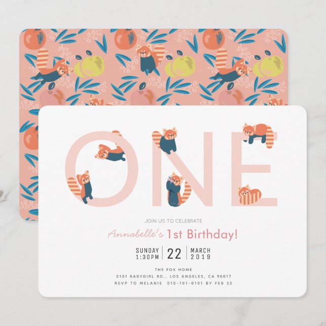 Convite para primeiro aniversario de Rapariga Rosa (Frente/Verso)