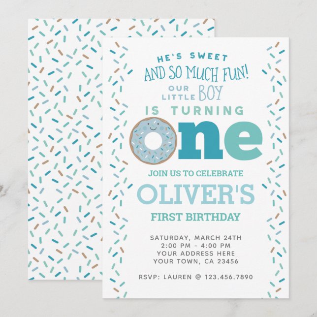 Convite para primeiro aniversario de rosquinha (Frente/Verso)