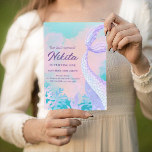 Convite para primeiro aniversario de sereia de aqu