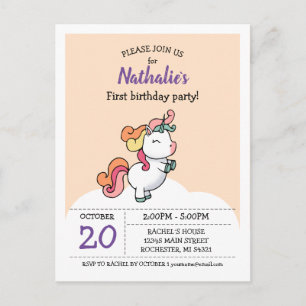 Convite para primeiro aniversario de unicórnio pas