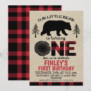 Convite para primeiro aniversario de Urso Lumberja